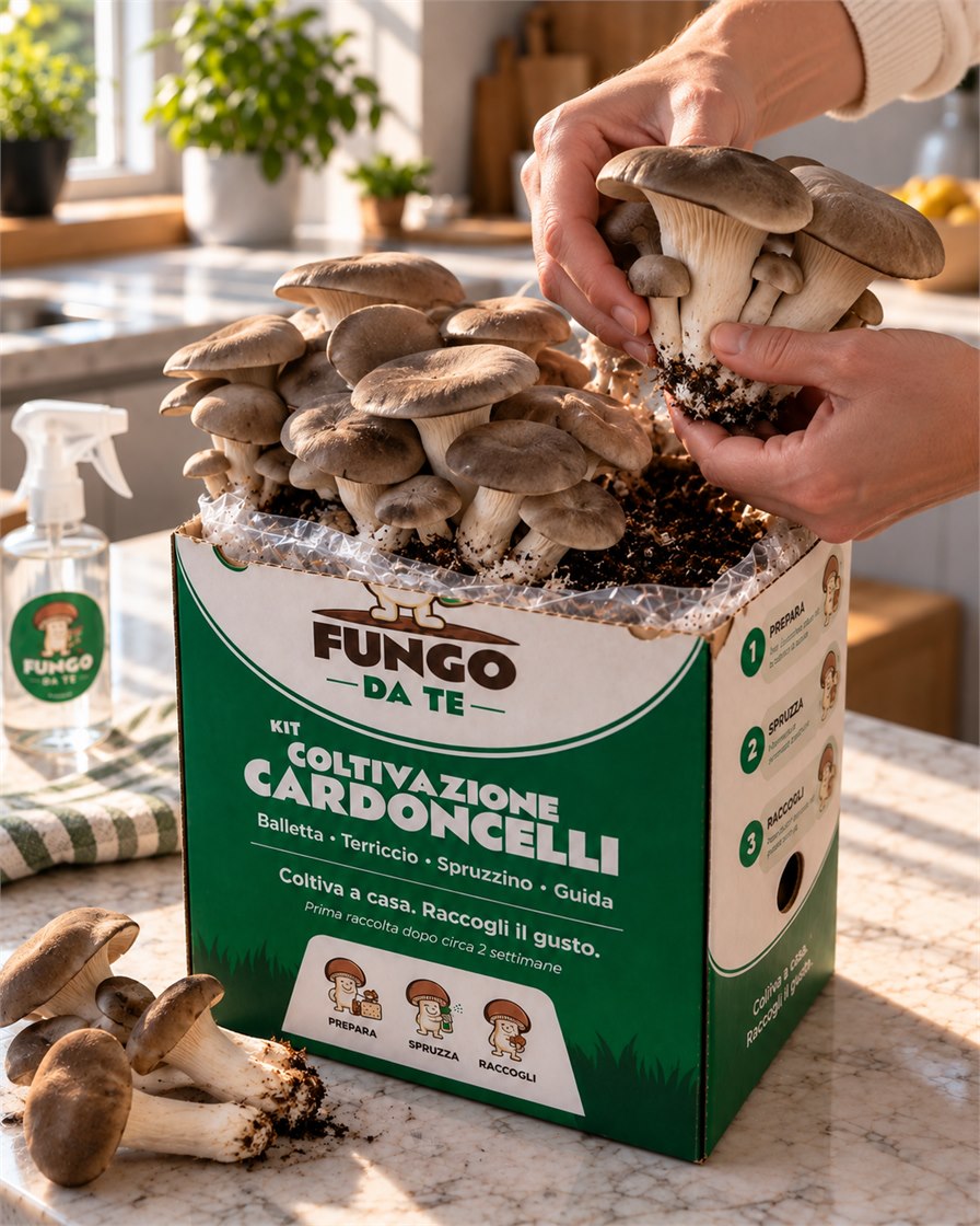 Raccolta di cardoncelli maturi dal kit Fungo Da Te