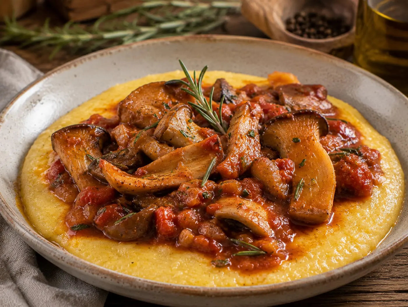 Polenta e cardoncelli in umido